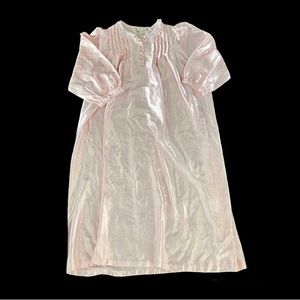 Vintage Aria 2XL Nightgown Pink Poly Satin Texture Lace Trim Long Mumu Retro XXL